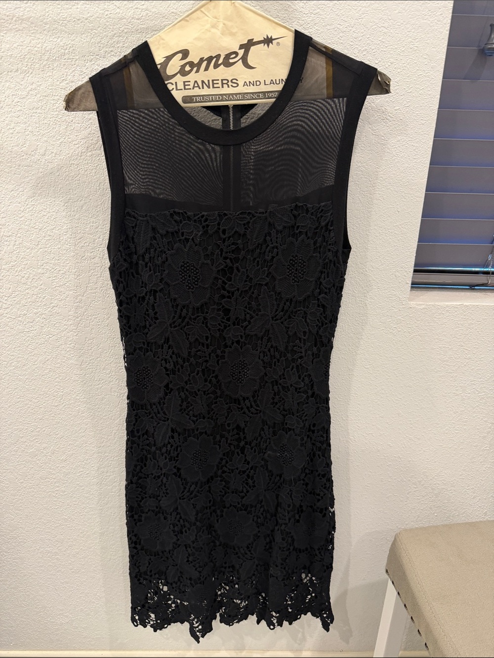 Kut from the Kloth Black Floral Lace Sheer Yoke Dress